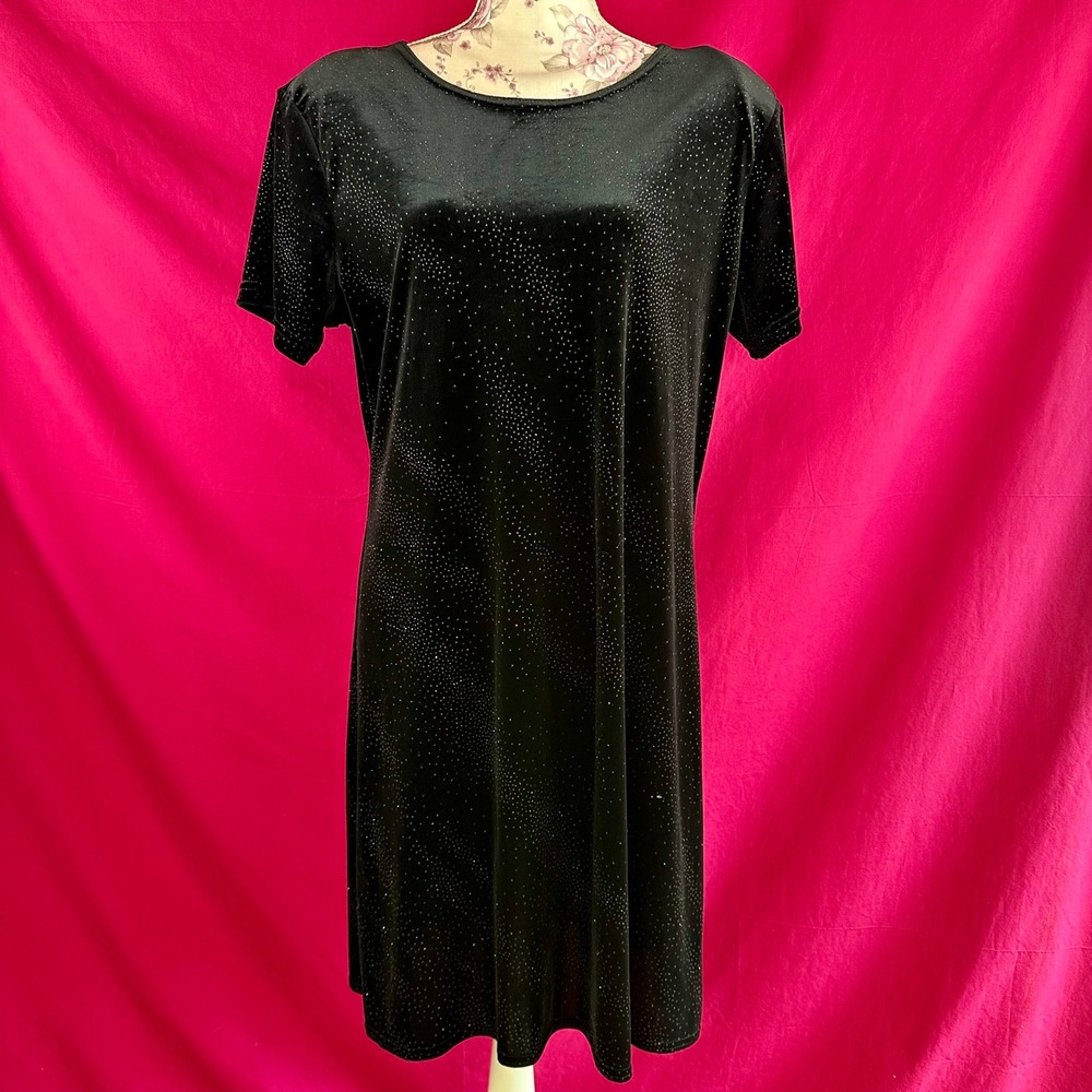 Vintage Velvet Sparkle Dress Black Glitter 90s Short Shift Babydoll M Whimsigoth